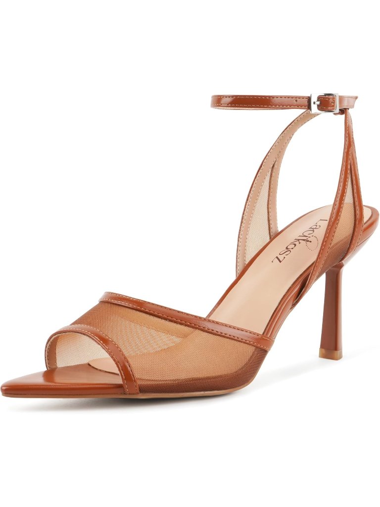 Women's Cocoa Brown Mesh High Heels Strap Sandals Wedding Bride Dressy Shoes